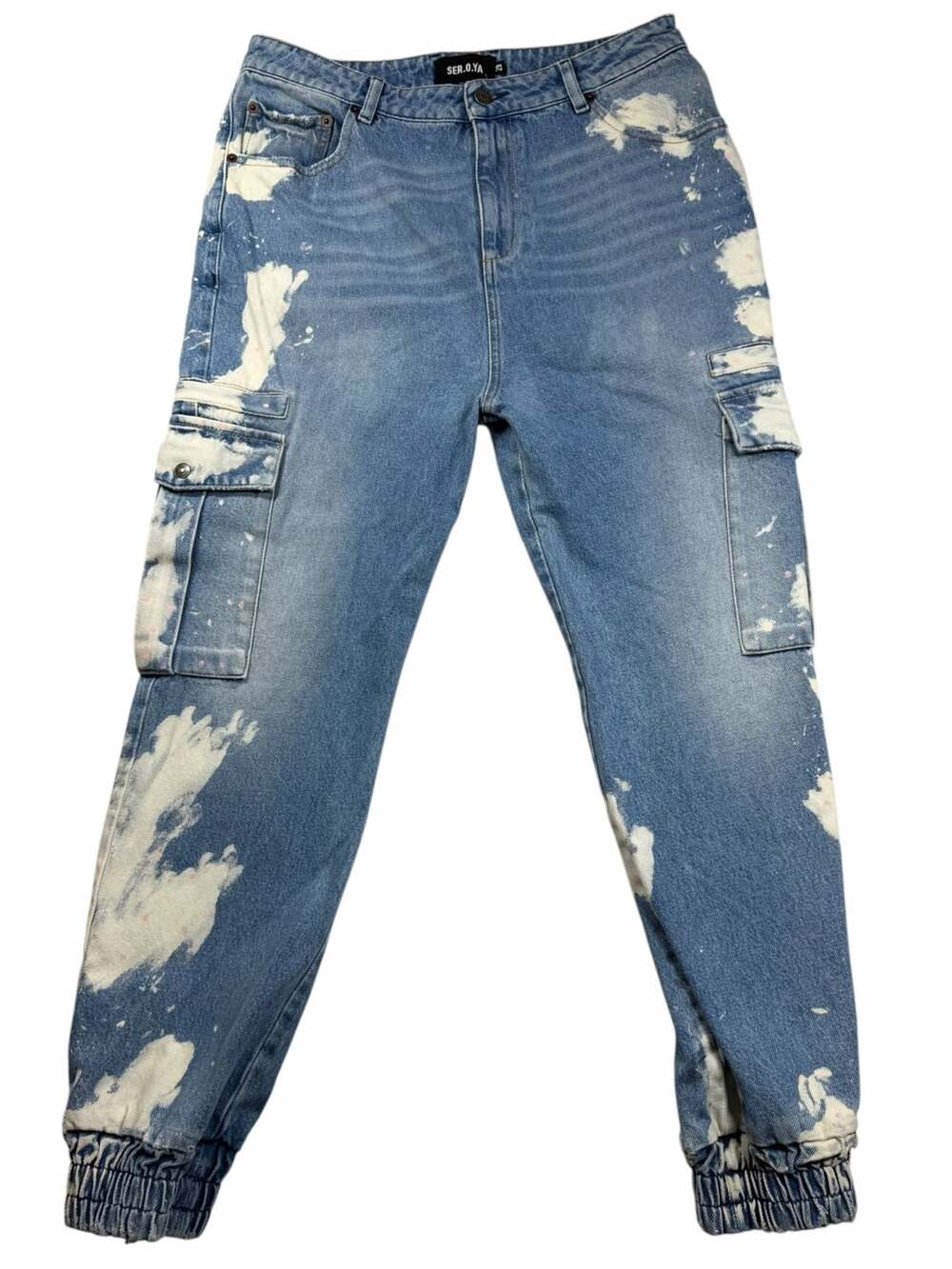 SER.O.YA Olympia Bleached Cargo Jeans W29 L26 Made Italy Denim Jogger Pants